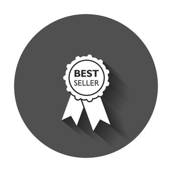 Best seller ribbon icon. Medal vector illustration in flat style with long shadow.