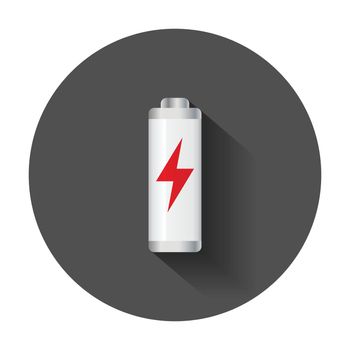 Low level battery charge level indicator. Vector illustration with long shadow.