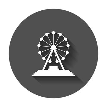 Ferris wheel vector icon. Carousel in park icon. Amusement ride illustration with long shadow.