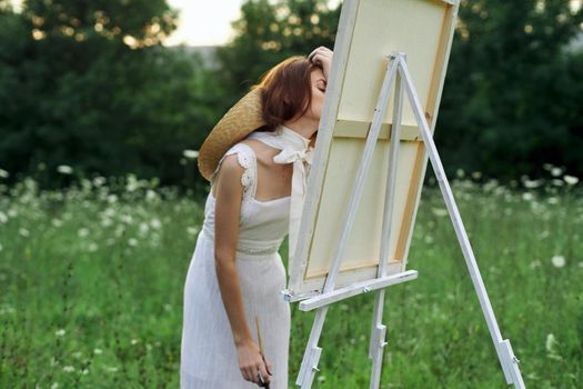 woman artist outdoors visage creative hobby lifestyle. High quality photo
