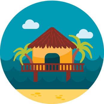 Bungalow with palm trees icon. Summer. Vacation