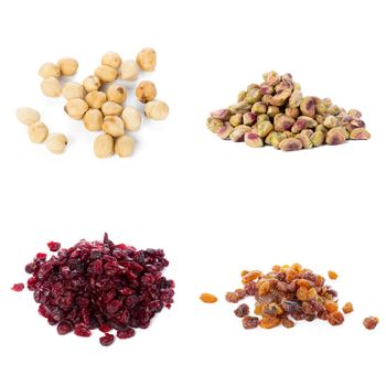 Collage of dried berries and nuts isolated