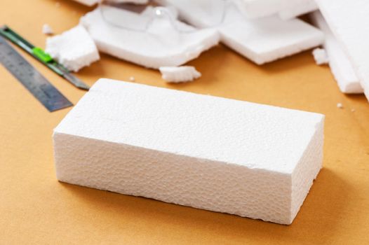 White polystyrene foam, material for packaging or craft applications
