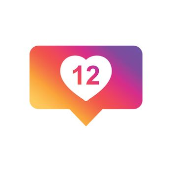 Like, comment, follower icon. Flat vector illustration with heart on gradient background.