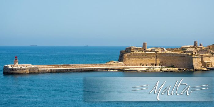 postcard with lighthouse of Valletta port