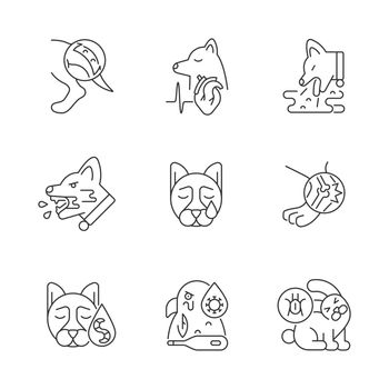 Domestic animal disease linear icons set