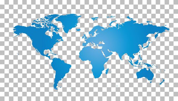 Blank blue world map on isolated background. World map vector template for website, infographics, design. Flat earth world map illustration