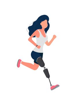 A girl with a prosthetic leg is running. Vector.
