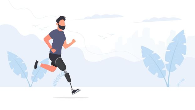 A man with a prosthetic leg is running. Vector.