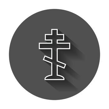 Halloween grave icon in line style. Gravestone vector illustration. Rip tombstone flat icon with long shadow.
