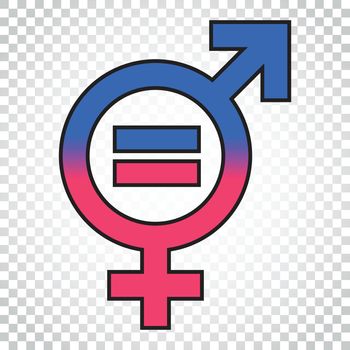 Gender equal sign vector icon. Men and women equal concept icon. Simple business concept pictogram on isolated background.