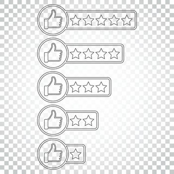 Customer review icon. Thumb up with stars rating vector illustration. Simple business concept pictogram on isolated background.