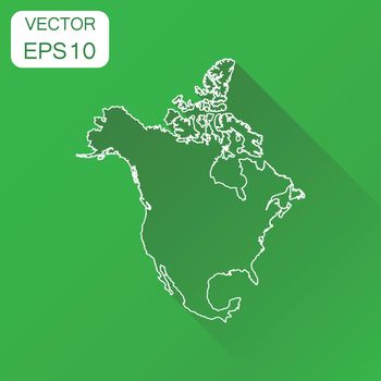 North America linear map icon. Business cartography concept outline North America pictogram. Vector illustration on green background with long shadow.