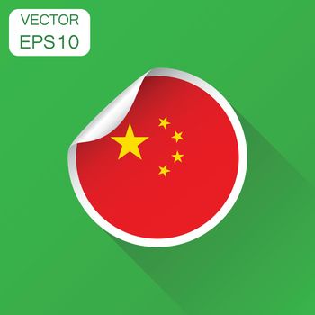 China sticker flag icon. Business concept China label pictogram. Vector illustration on green background with long shadow.