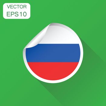 Russia sticker flag icon. Business concept Russia label pictogram. Vector illustration on green background with long shadow.