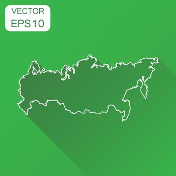 Russia map icon. Business cartography concept outline Russian Federation pictogram. Vector illustration on green background with long shadow.