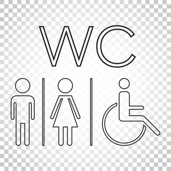 WC, toilet line vector icon . Men and women sign for restroom on isolated background. Simple business concept pictogram.