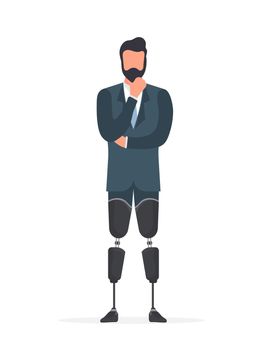 A man with prosthetic legs. A man with no legs. Isolated, vector.