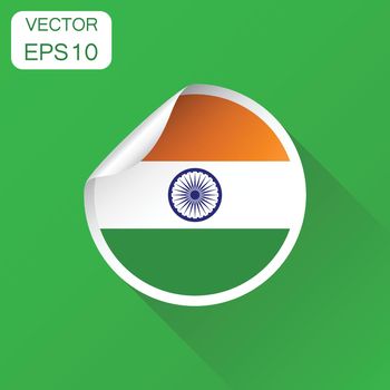 India sticker flag icon. Business concept India label pictogram. Vector illustration on green background with long shadow.
