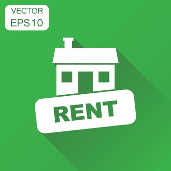 House for rent icon. Business concept house rent pictogram. Vector illustration on green background with long shadow.