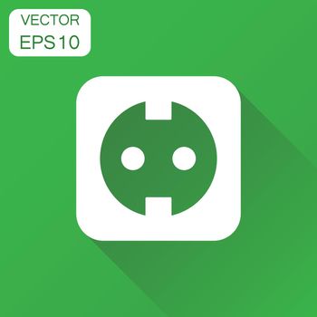 Extension cord icon. Business concept electric power socket pictogram. Vector illustration on green background with long shadow.