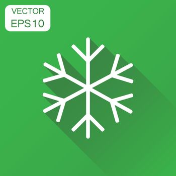Snowflake icon. Business concept winter snowfall pictogram. Vector illustration on green background with long shadow.