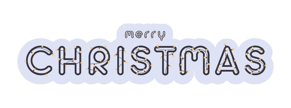 Merry Christmas lettering. Inscription with garlands and light bulbs. Colorful typography design for postcard, banner, poster, card, flyer.