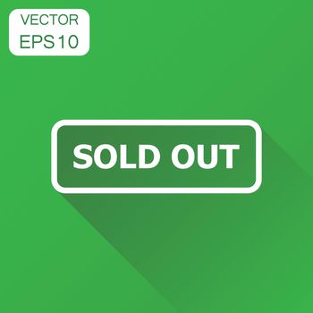 Sold out seal stamp icon. Business concept sold pictogram. Vector illustration on green background with long shadow.