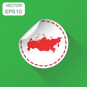 Russia sticker map icon. Business concept Russia label pictogram. Vector illustration on green background with long shadow.