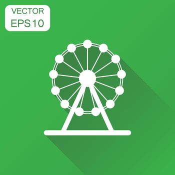 Ferris wheel icon. Business concept carousel in park pictogram. Vector illustration on green background with long shadow.