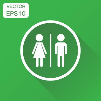 WC, toilet icon. Business concept men and women sign for restroom pictogram. Vector illustration on green background with long shadow.