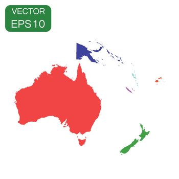 Political Map of Oceania and Australia icon. Business cartography concept Autralia pictogram. Vector illustration on white background.