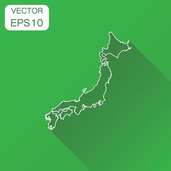 Japan map icon. Business cartography concept outline Japan pictogram. Vector illustration on green background with long shadow.