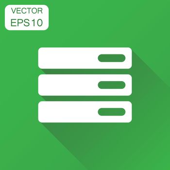 Database, server icon. Business concept storage pictogram. Vector illustration on green background with long shadow.