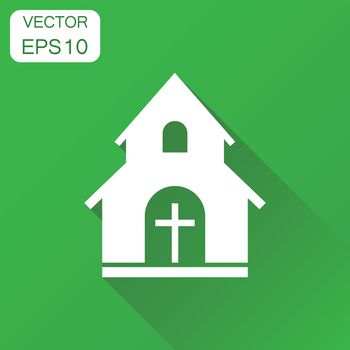 Church sanctuary icon. Business concept church pictogram. Vector illustration on green background with long shadow.