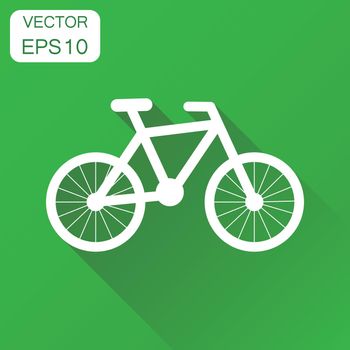 Bike icon. Business concept bicycle vehicle pictogram. Vector illustration on green background with long shadow.
