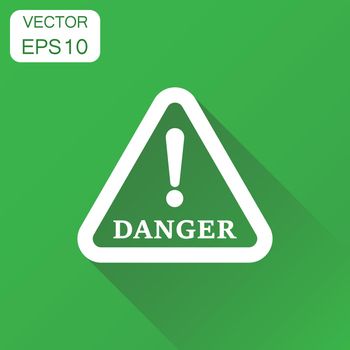 Danger sign icon. Business concept attention caution sign pictogram. Vector illustration on green background with long shadow.