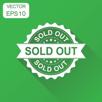 Sold out rubber stamp icon. Business concept sold stamp pictogram. Vector illustration on green background with long shadow.