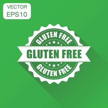 Gluten free rubber stamp icon. Business concept no gluten healthy stamp pictogram. Vector illustration on green background with long shadow.