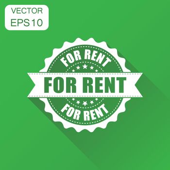 For rent rubber stamp icon. Business concept for rent stamp pictogram. Vector illustration on green background with long shadow.