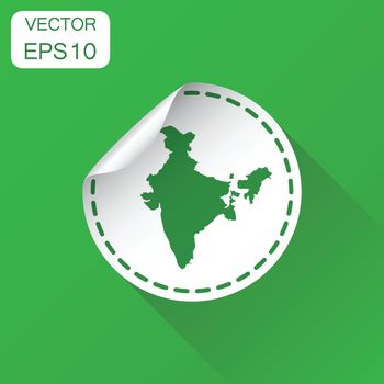 India sticker map icon. Business concept India label pictogram. Vector illustration on green background with long shadow.