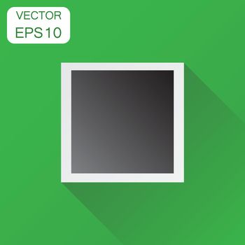 Photo frame icon. Business concept photography pictogram. Vector illustration on green background with long shadow.