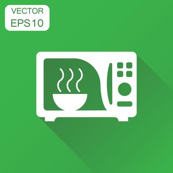 Microwave icon. Business concept microwave oven symbol pictogram. Vector illustration on green background with long shadow.
