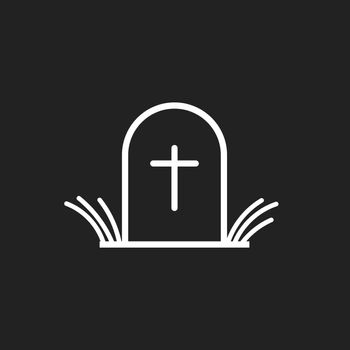 Halloween grave icon in line style. Gravestone vector illustration. Rip tombstone flat icon.