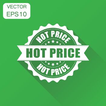 Hot price rubber stamp icon. Business concept hot price stamp pictogram. Vector illustration on green background with long shadow.