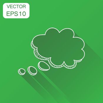 Hand drawn speech bubble icon. Business concept speech dialog pictogram. Vector illustration on green background with long shadow.