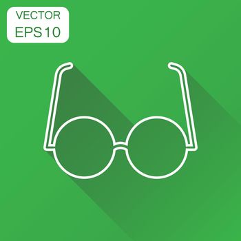 Sunglasses icon. Business concept eyewear pictogram. Vector illustration on green background with long shadow.