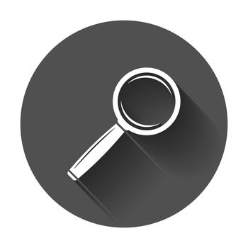 Loupe icon vector. Magnifier in flat style. Search sign concept with long shadow.