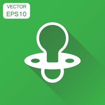 Baby pacifier icon. Business concept child toy nipple pictogram. Vector illustration on green background with long shadow.