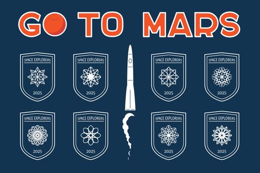Go to Mars vector badges set